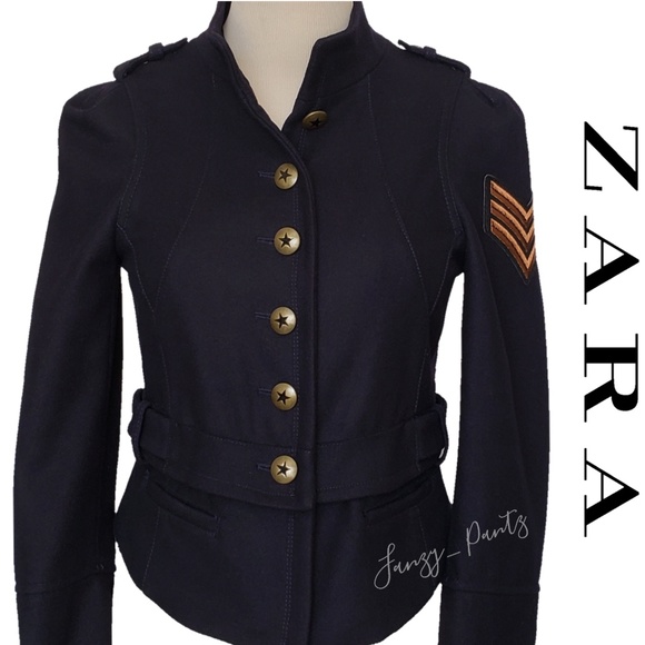 Zara Jackets & Blazers - Zara Wool Military Jacket small Navy
